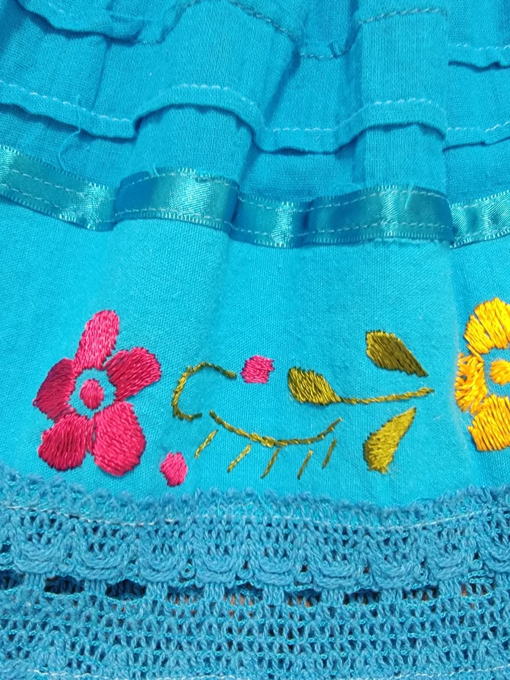 Girls' Turquoise Off-Shoulder Embroidered Sundress